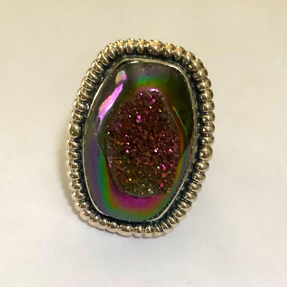 AMY KAHN RUSSELL STERLING &  Purple DRUZY QUARTZ Statement Ring  Size 9